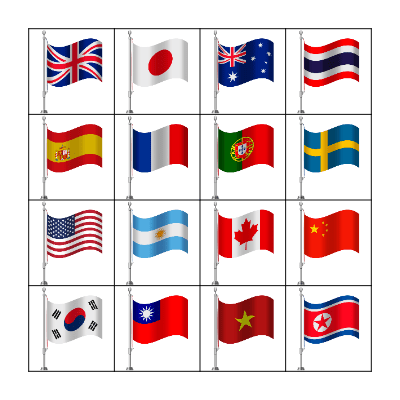 Places around the world Bingo Card