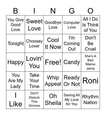 80's R&B Music Bingo Card