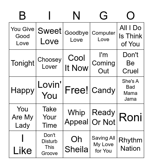 80's R&B Music Bingo Card