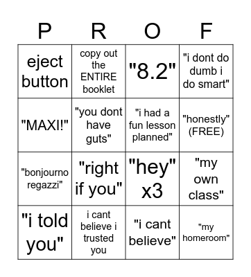 prof grimas bingo Card