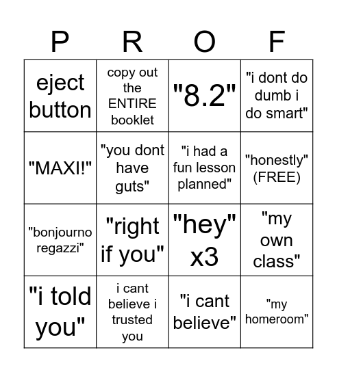prof grimas bingo Card
