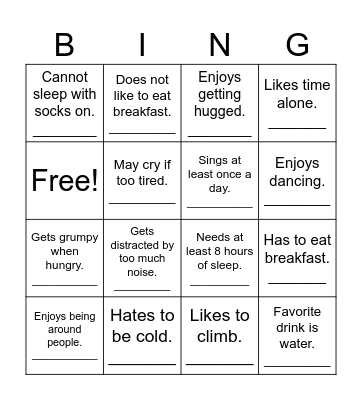First Day Bingo Card