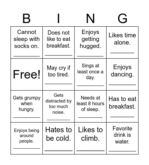 First Day Bingo Card