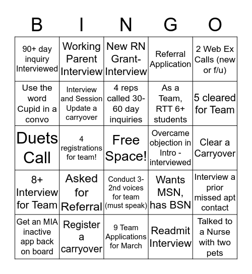 Team Bingo Card