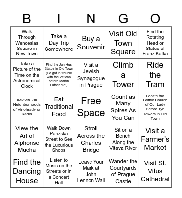 Lydia's Travel Bingo: Prague Bingo Card