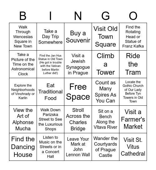 Lydia's Travel Bingo: Prague Bingo Card