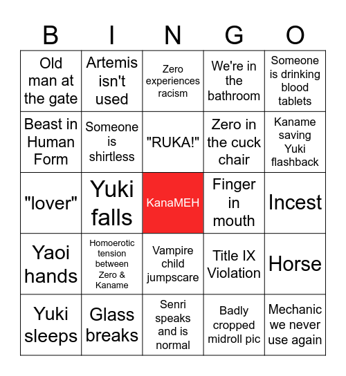 Vampire Knight Bingo Card