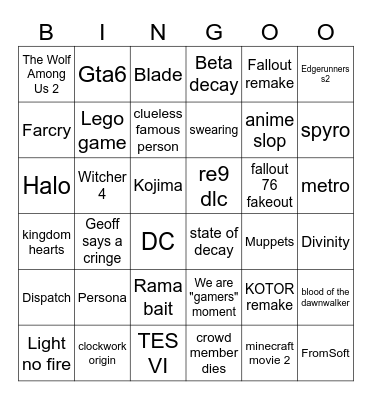Summer games fest Bingo Card