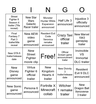 Summer Games Fest 2026 Bingo Card