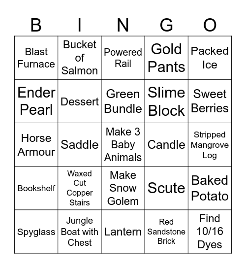 MINECRAFT BINGO 3.0 Bingo Card