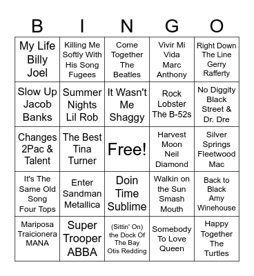 Music Bingo Card