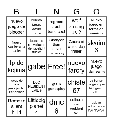 Vernao Bingo Card