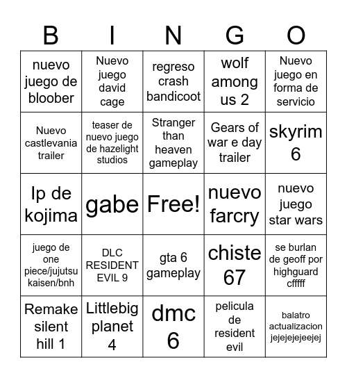 Vernao Bingo Card