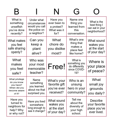 Inclusive Practices & Civic Love Bingo Card