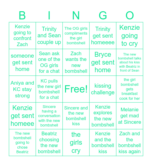 Love Island Season 8 Episode 2 Bingo Card