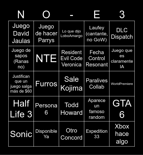 No E3 2026 Bingo Card