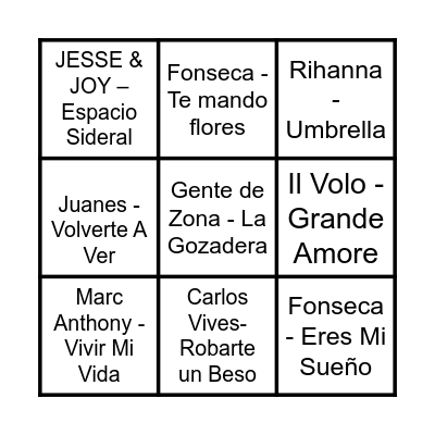 Bingo Musical Bingo Card