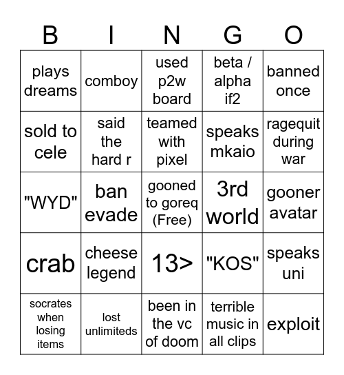 item factory bingo Card