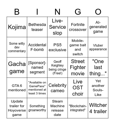 2026 Summer Game Fest BINGO! Bingo Card