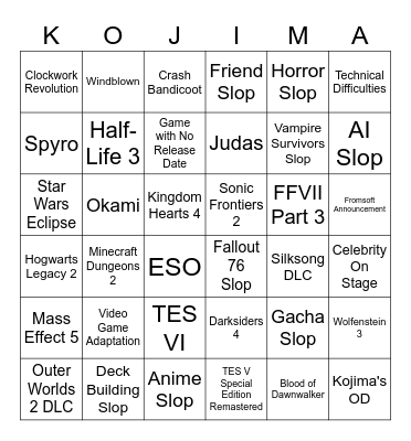 Summer Games Fest 2K26 Bingo Card