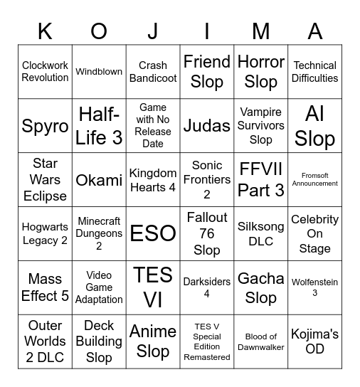 Summer Games Fest 2K26 Bingo Card