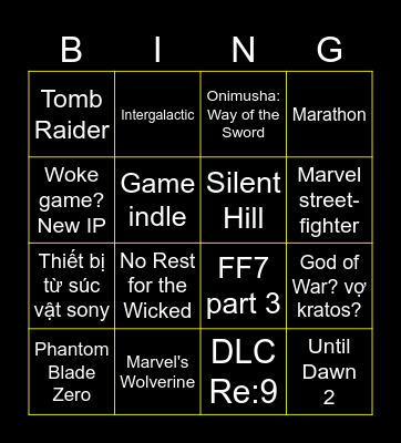nô lệ của sony Bingo Card