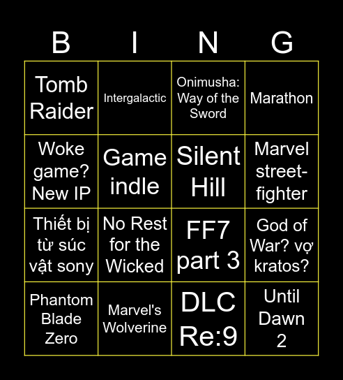 nô lệ của sony Bingo Card