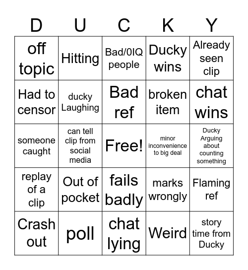 generic bingo for watching DuckyDee Bingo Card
