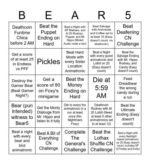 Frickbears Blackout Bingo Card