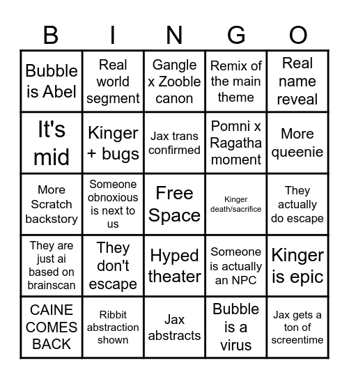 TADC Finale Bingo Card