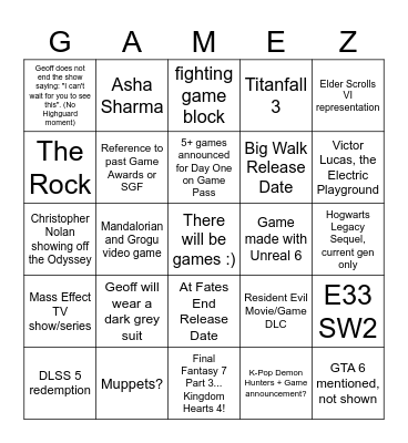 Summer Games Fest 2026 Bingo Card