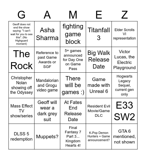Summer Games Fest 2026 Bingo Card