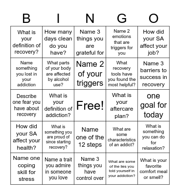 Recovery Bingo! Bingo Card