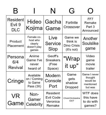 Summer Game Fest 2026 Bingo Card