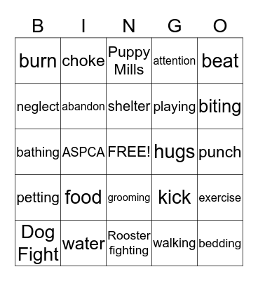 Animal Abuse Bingo Card