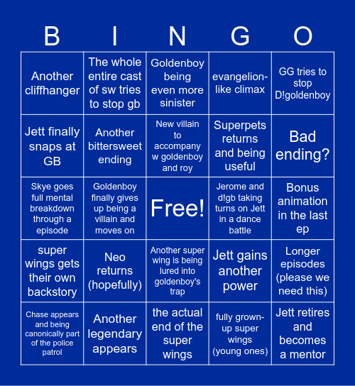 Super wings s11 (21 & 22) predictions Bingo Card