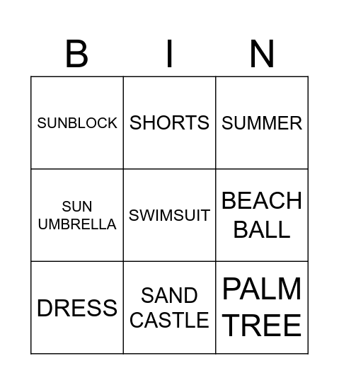 SUMMER Bingo Card