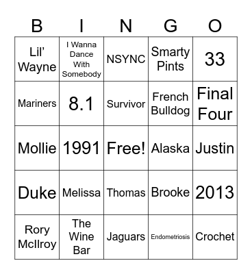 Jamie’s 35 Going on 70 Bingo Card