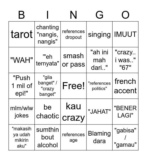 MARS BINGO Card