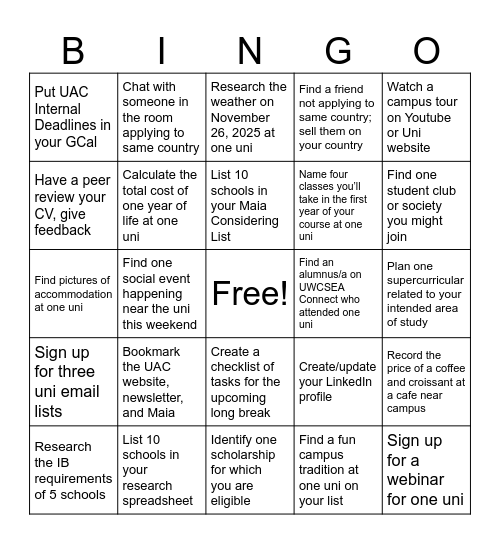 The Great UAC Bingo Game Bingo Card
