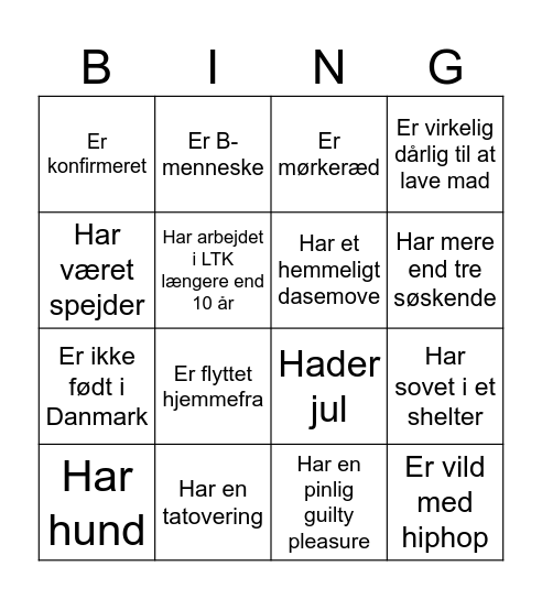 Menneskebingo Card
