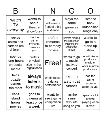Find someone who Bingo Card