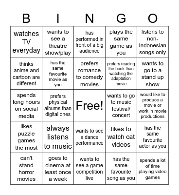 Find someone who Bingo Card