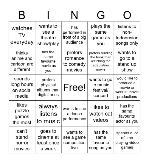 Find someone who Bingo Card