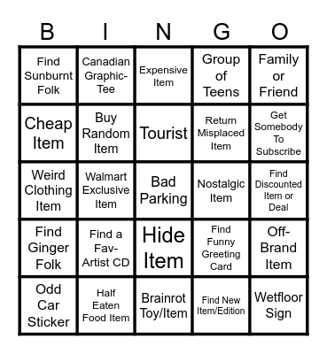Walmart Bingo Card