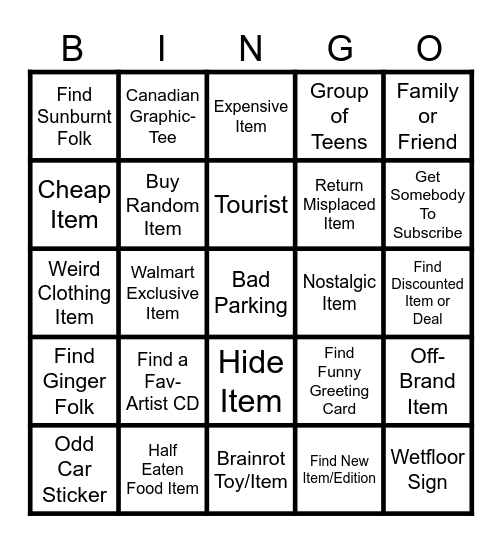 Walmart Bingo Card