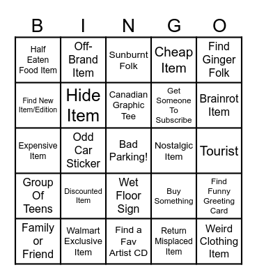 WALMART BINGO Card