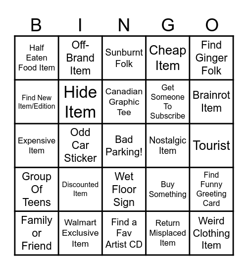 WALMART BINGO Card