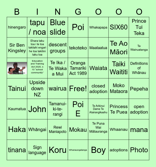 Legal 106 week 14 (4 June) Kaupapa Māori Lectures Bingo Card