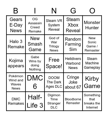 Summer Game Fest 2026 Bingo Card